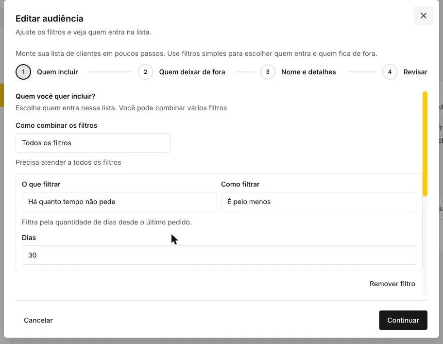 Assistente Editar audiência no passo Quem incluir